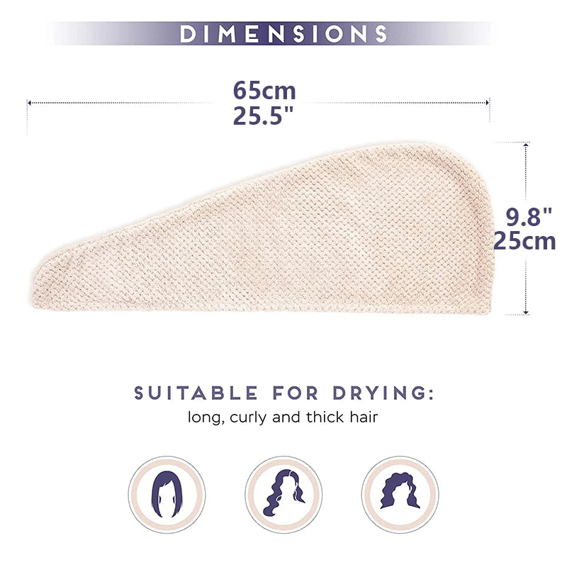 Solid color hair towel Textured dry hair cap 9.8 "X 25.5" absorbent hair towel wrap for button-down women | 2