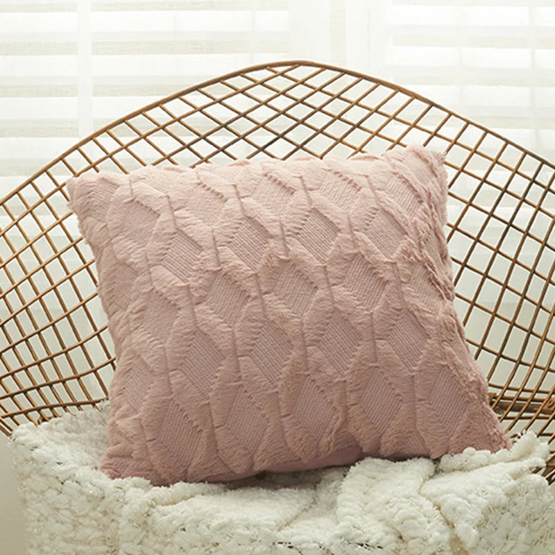 Soft Plush Pillow Cover Fluffy Cushion Cover Decorative Pillow Case Sofa Bedroom Living Room Home Decor Housse De Coussin 45x45 | Color:Leather Pink