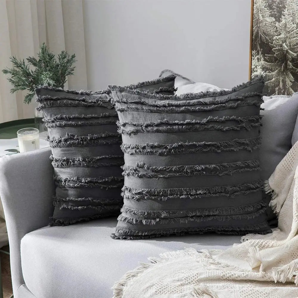 Nordic Style Cushion Cover Cotton Pillow Cover Boho Decorative Pillows for Sofa Living Room Home Decor Pillowcase 45x45cm 50x50 | Color:Dark Grey