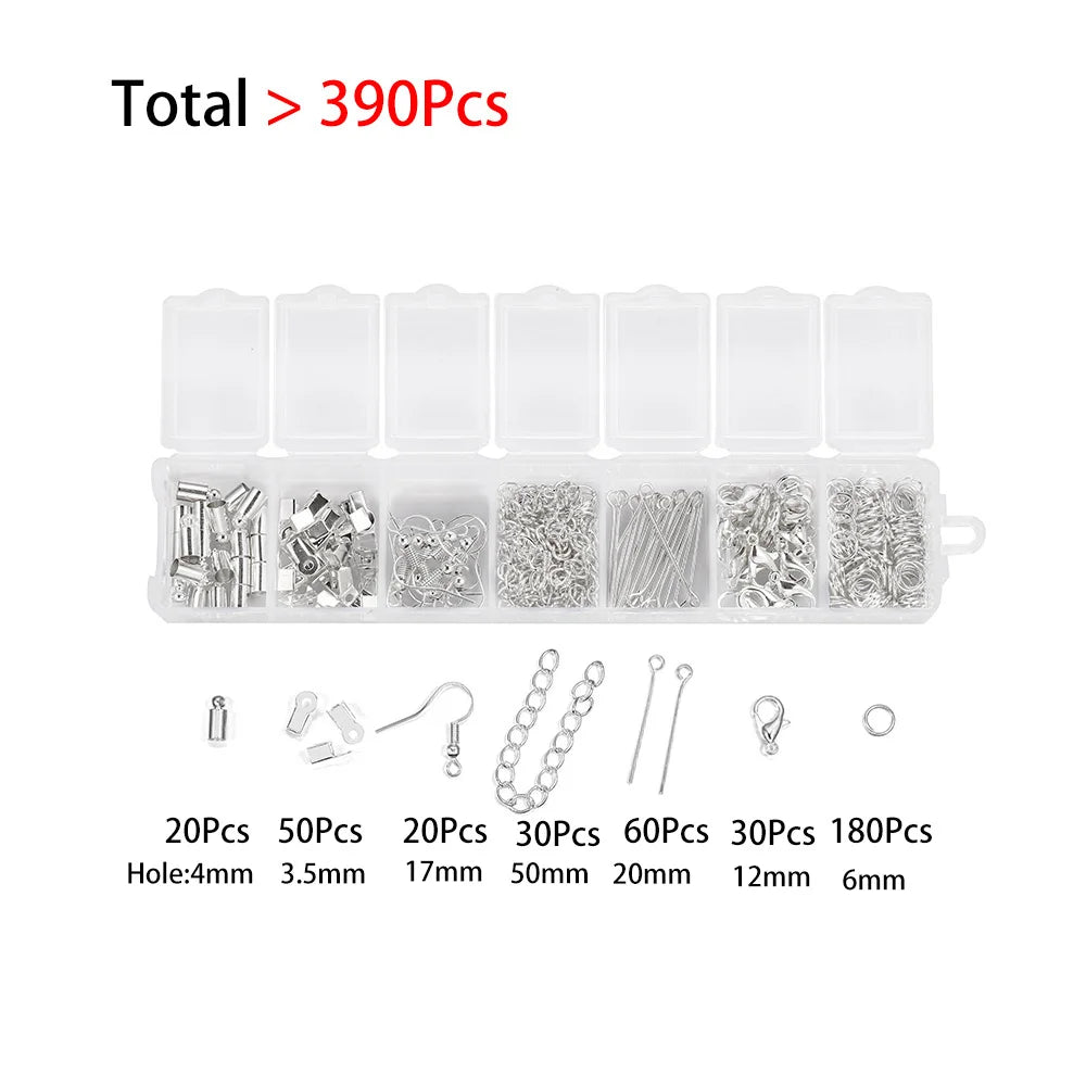 Alloy Accessories Jewelry Findings Set Repair Tools Lobster Clasp Open Jump Rings Earring Hooks for DIY Jewelry Making Supplies | Color:Silver-2