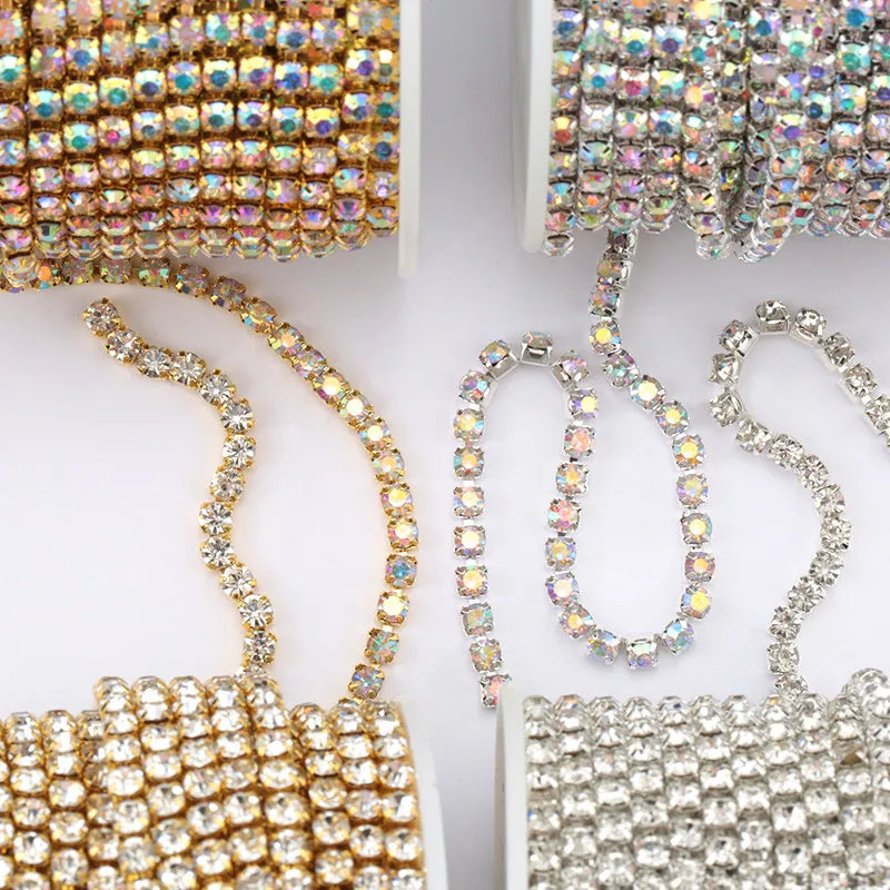 1Yard 10Yards/roll SS6-SS16 Glitter Crystal Rhinestone Chain Sew-On Glue-On For Clothes  DIY Garment Accessories trim Cup Chain | 0
