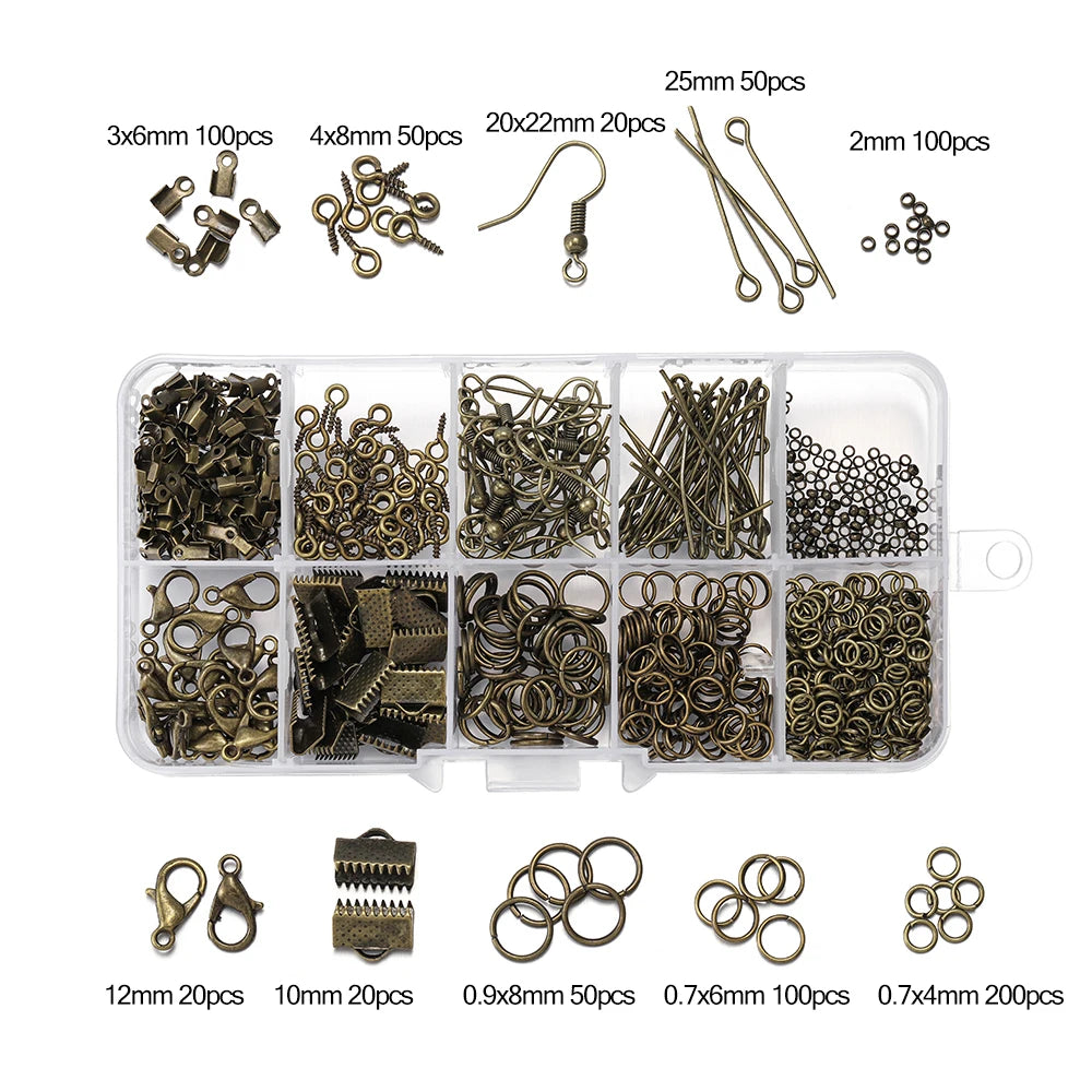 Alloy Accessories Jewelry Findings Set Repair Tools Lobster Clasp Open Jump Rings Earring Hooks for DIY Jewelry Making Supplies | Color:Bronze-1