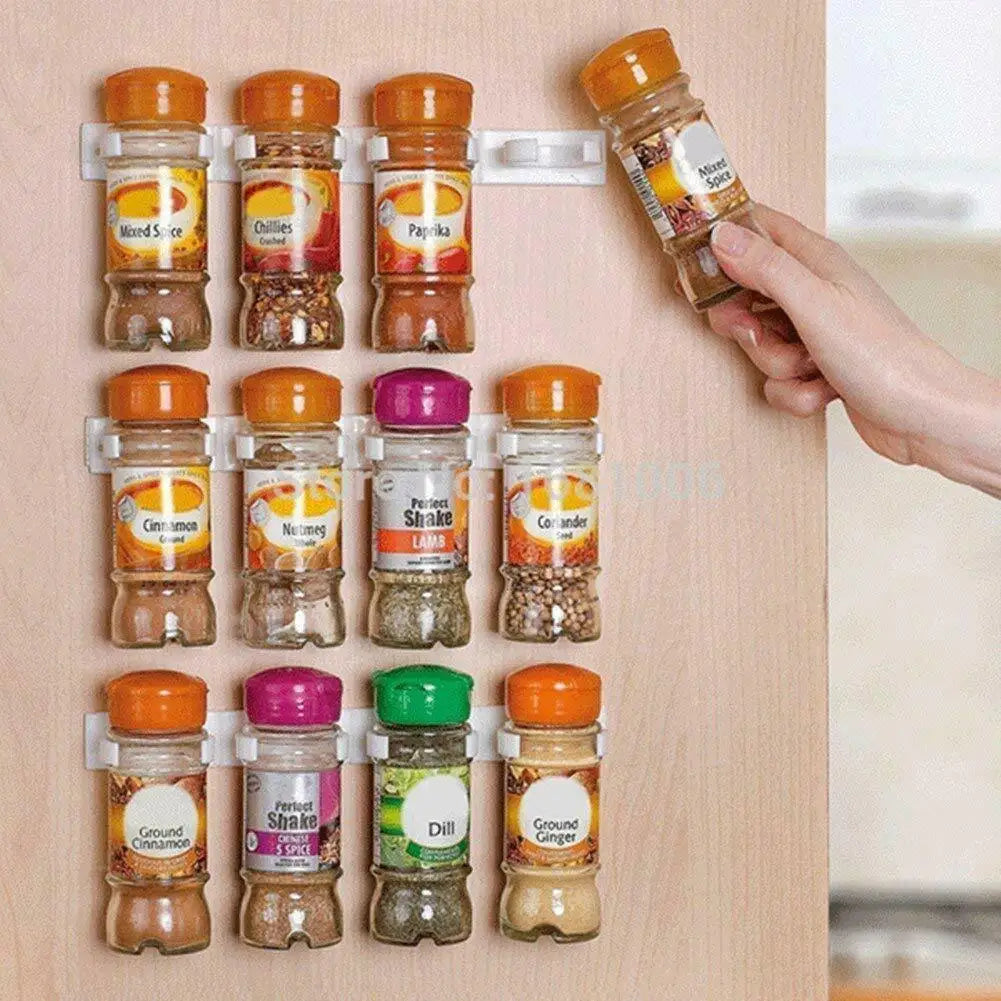 1/4 Pcs Wall Mount Home Kitchen Storage Rack Ingredient Spice Plastic Clip Rack Organizer Accessories Jars Spice Holder Tools | 1