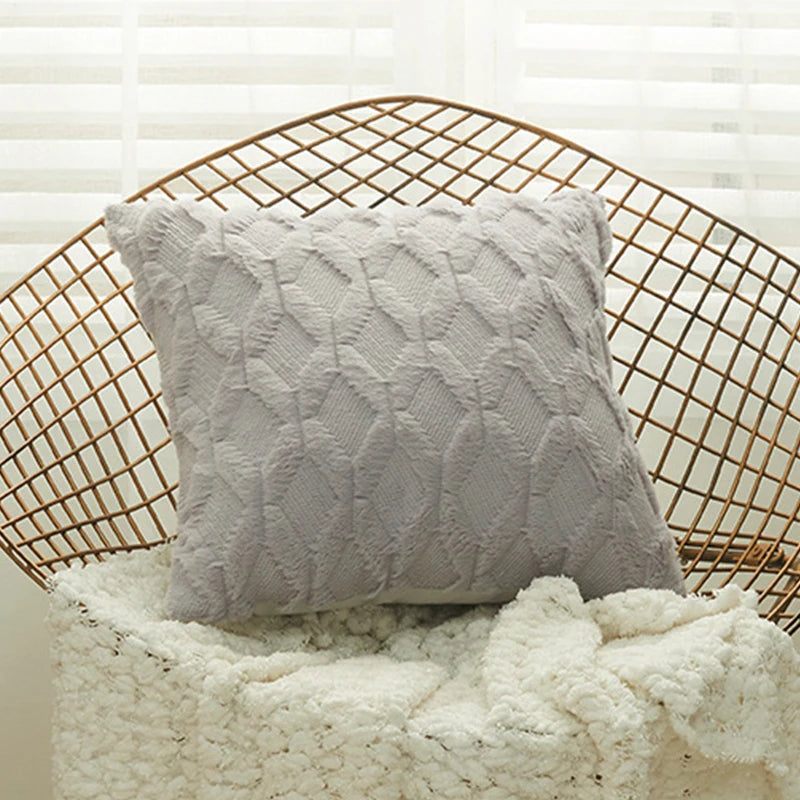 Soft Plush Pillow Cover Fluffy Cushion Cover Decorative Pillow Case Sofa Bedroom Living Room Home Decor Housse De Coussin 45x45 | Color:Light Grey
