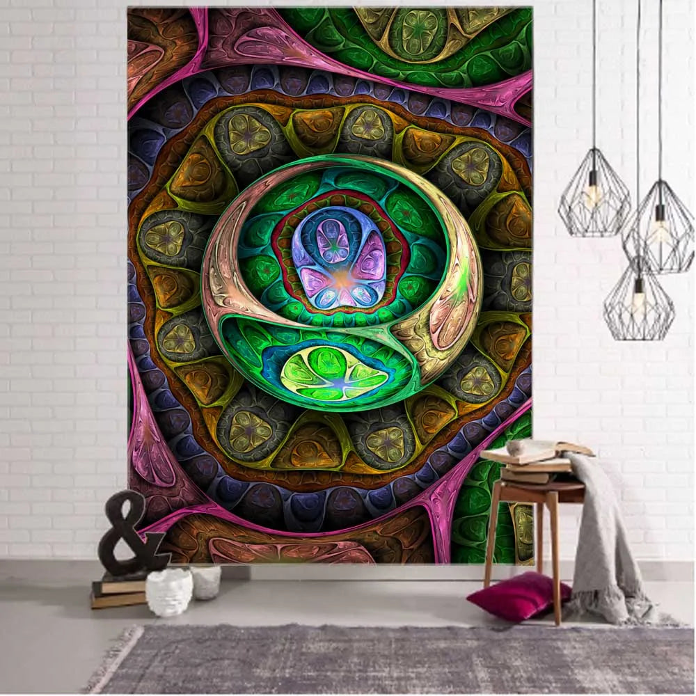 Psychedelic Fractal Art Tapestry Dream Mandala Wall Hanging Witchcraft Boho Hippie Aesthetics Room Decor Home Wall Decor | Color:Color
