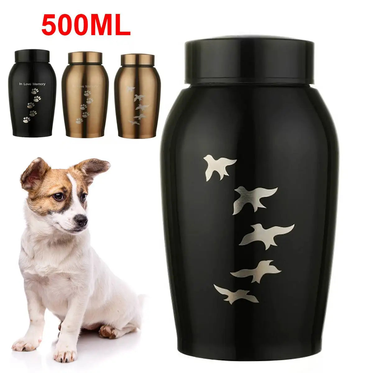 Black/Gold Stainless steel Urns Pets Dog Cat Birds Mouse Cremation Ashes Urn Keepsake Casket Columbarium Pets Memorials | 1