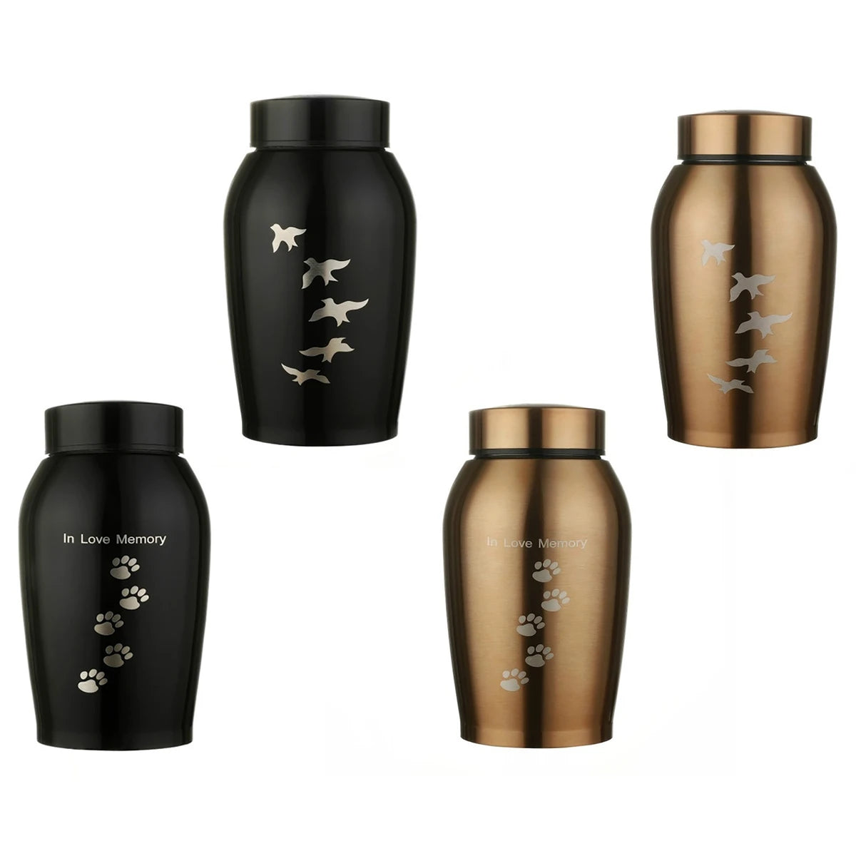 Black/Gold Stainless steel Urns Pets Dog Cat Birds Mouse Cremation Ashes Urn Keepsake Casket Columbarium Pets Memorials | 0