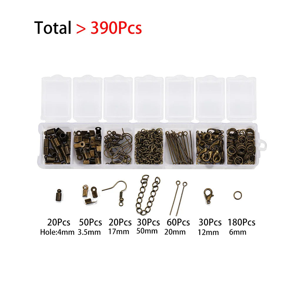 Alloy Accessories Jewelry Findings Set Repair Tools Lobster Clasp Open Jump Rings Earring Hooks for DIY Jewelry Making Supplies | Color:Bronze