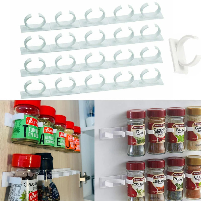 1/4 Pcs Wall Mount Home Kitchen Storage Rack Ingredient Spice Plastic Clip Rack Organizer Accessories Jars Spice Holder Tools | 0