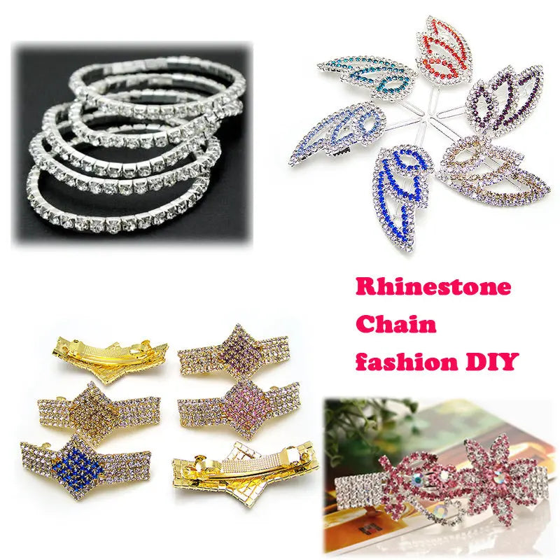1Yard 10Yards/roll SS6-SS16 Glitter Crystal Rhinestone Chain Sew-On Glue-On For Clothes  DIY Garment Accessories trim Cup Chain | 2