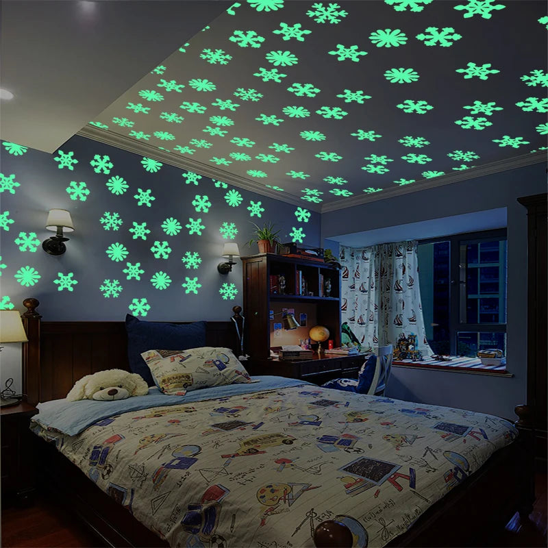 50Pcs Luminous Snowflake Wall Sticker Glow In The Dark Decal Kids Baby Room Bedroom Colorful Christmas Stickers Home Decoration | 0