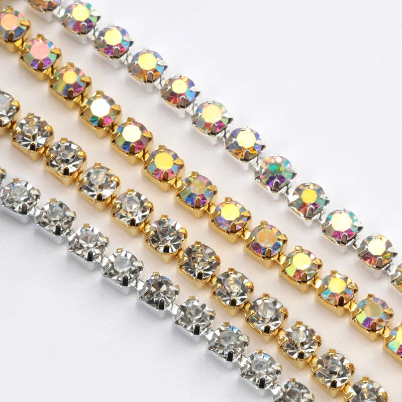 1Yard 10Yards/roll SS6-SS16 Glitter Crystal Rhinestone Chain Sew-On Glue-On For Clothes  DIY Garment Accessories trim Cup Chain | 1
