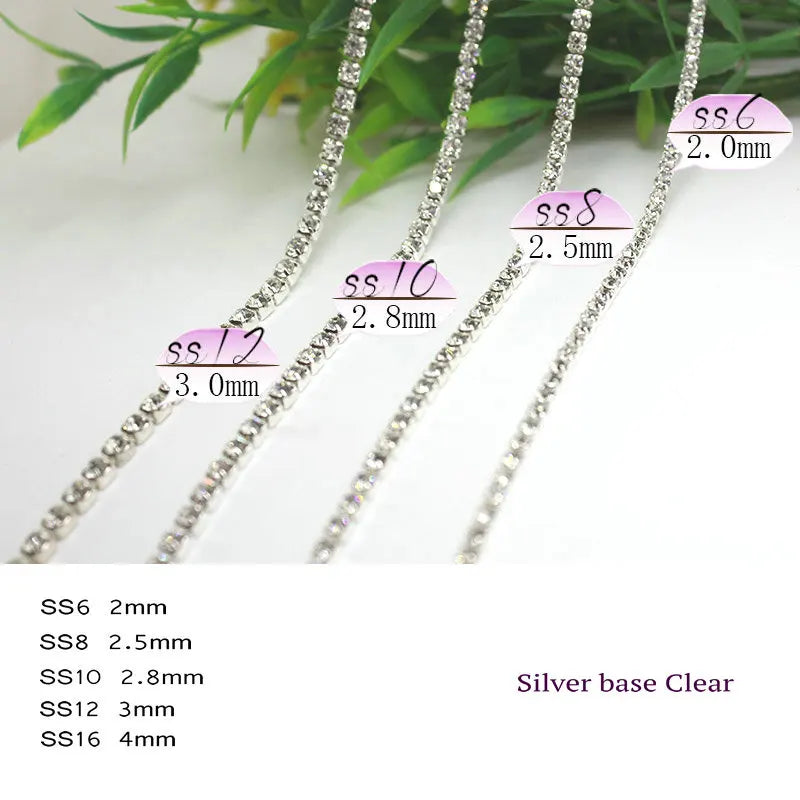 1Yard 10Yards/roll SS6-SS16 Glitter Crystal Rhinestone Chain Sew-On Glue-On For Clothes  DIY Garment Accessories trim Cup Chain | 3