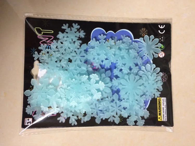 50Pcs Luminous Snowflake Wall Sticker Glow In The Dark Decal Kids Baby Room Bedroom Colorful Christmas Stickers Home Decoration | Color:Blue