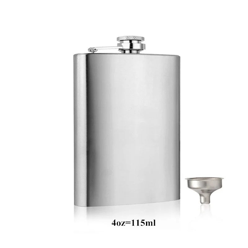 LMETJMA 1 4 5 6 7 8 9 10 oz Stainless Steel Hip Flask with Funnel Pocket Hip Flask Alcohol Whiskey Hip Flask Screw Cap KC0139 | Color:4oz