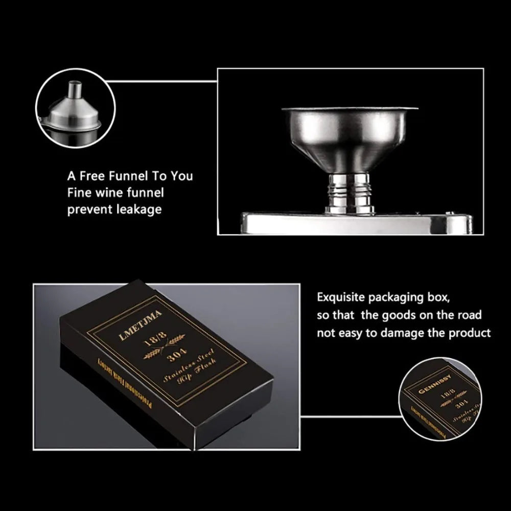 LMETJMA 1 4 5 6 7 8 9 10 oz Stainless Steel Hip Flask with Funnel Pocket Hip Flask Alcohol Whiskey Hip Flask Screw Cap KC0139 | 4