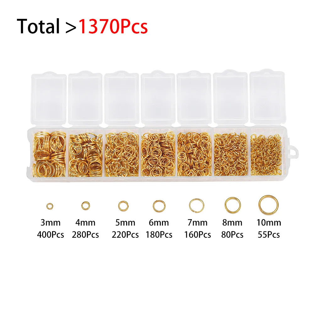 Alloy Accessories Jewelry Findings Set Repair Tools Lobster Clasp Open Jump Rings Earring Hooks for DIY Jewelry Making Supplies | Color:Gold