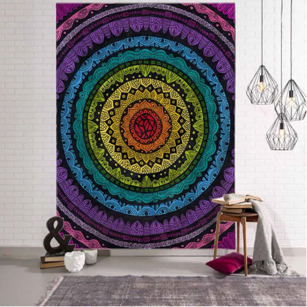 Psychedelic Fractal Art Tapestry Dream Mandala Wall Hanging Witchcraft Boho Hippie Aesthetics Room Decor Home Wall Decor | Color:Brown
