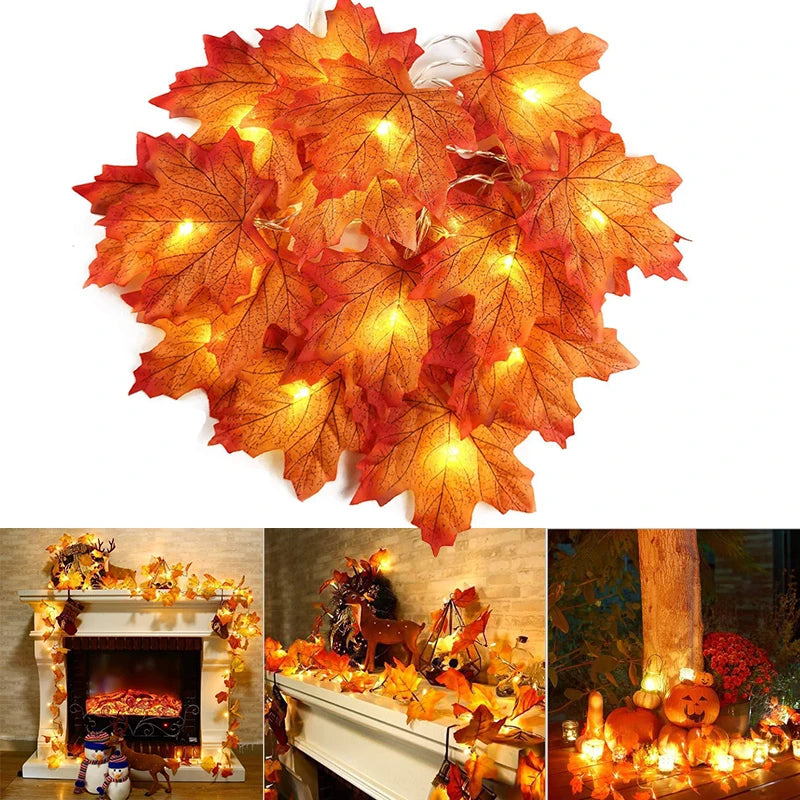 2/3/6M Christmas Decoration Artificial Maple Leaf Leaves LED Light String Lantern Garland Home Party DIY Deco Halloween New Yea | 0