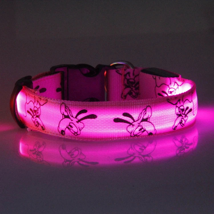 LED Dog Collar Light Night Safety Nylon Pet Dog Collar Glowing Luminous Collar Perro Luz Bright Dog Collar Electronic Pets Items | Color:Pink