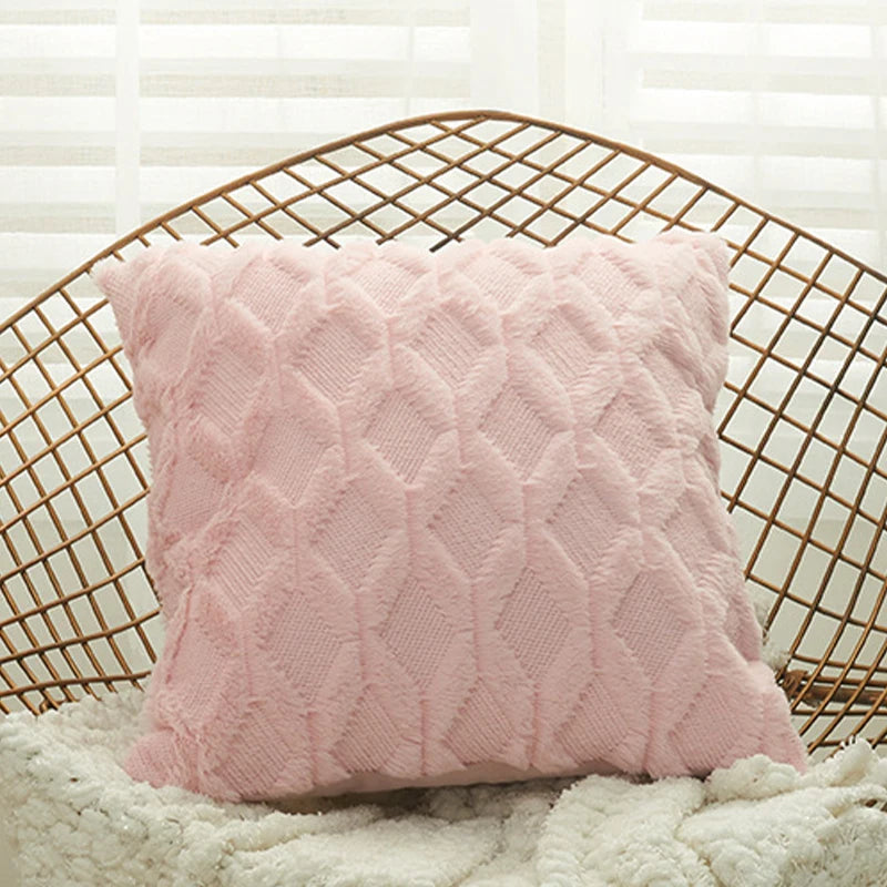 Soft Plush Pillow Cover Fluffy Cushion Cover Decorative Pillow Case Sofa Bedroom Living Room Home Decor Housse De Coussin 45x45 | Color:Pink