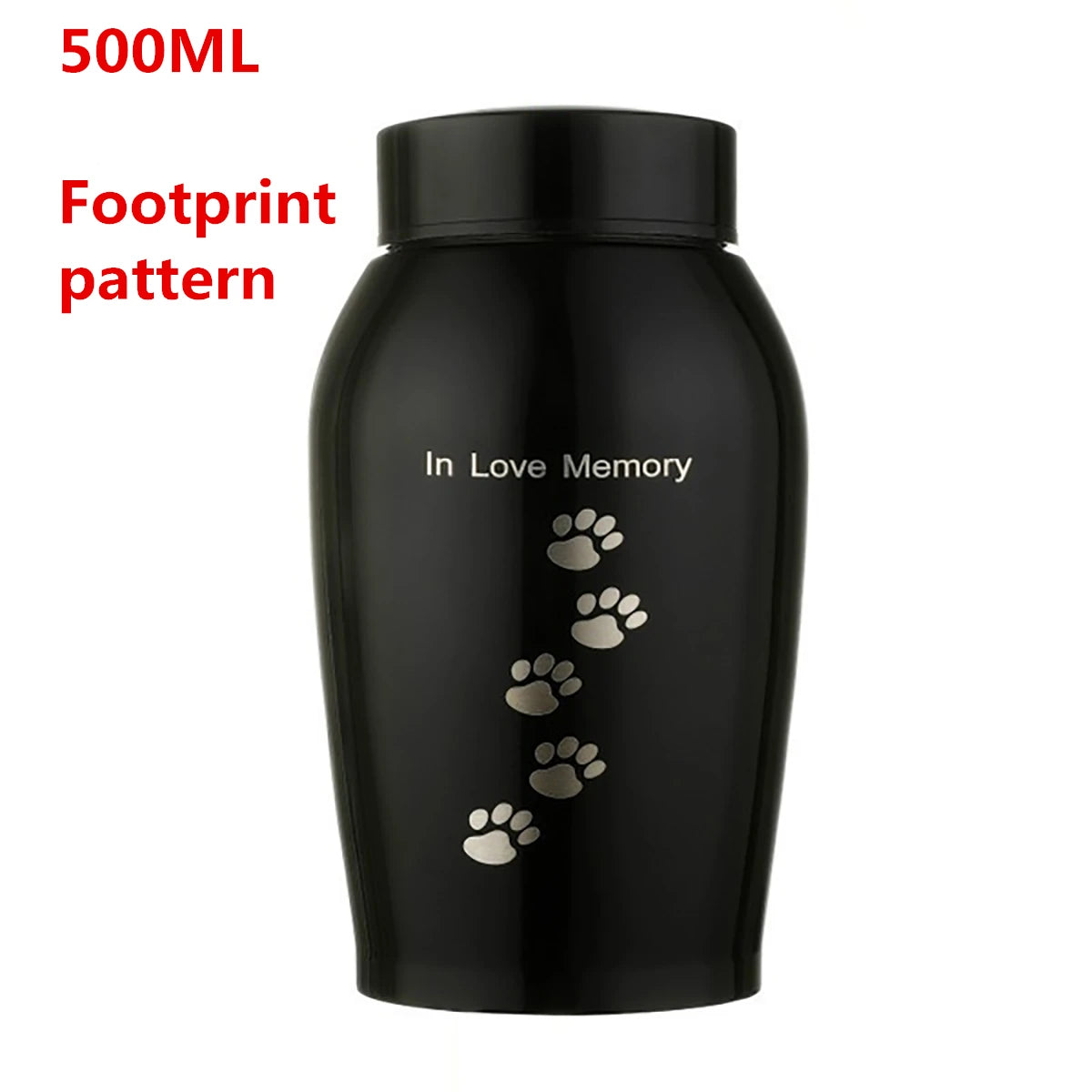 Black/Gold Stainless steel Urns Pets Dog Cat Birds Mouse Cremation Ashes Urn Keepsake Casket Columbarium Pets Memorials | Color:500ML Footprint blac