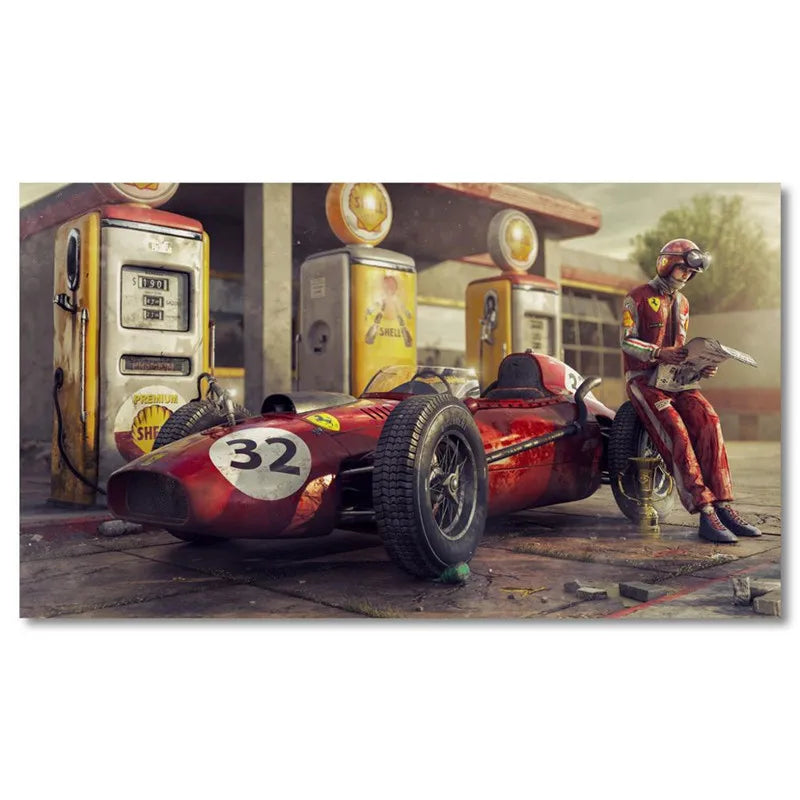 Vintage Car Poster Ferraris Classic Racing F1 Race Car Artwork Wall Art Picture Print Canvas Painting For Home Living Room Decor | Color:PF664