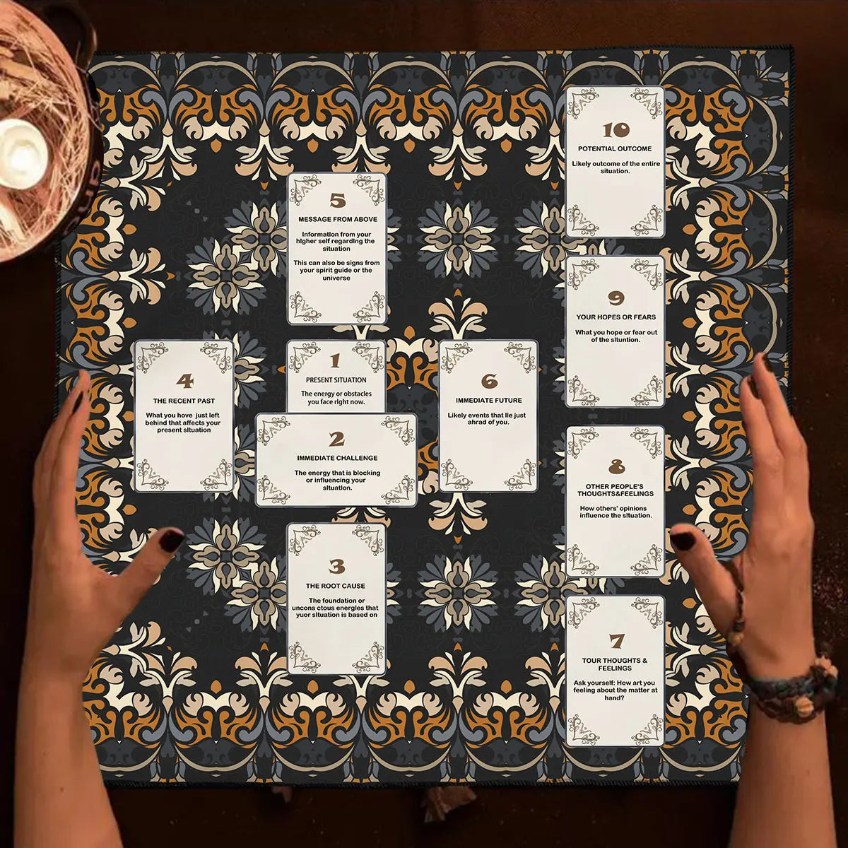 Celtic Cross Altar Cloth Tarot Card Table Cloth Witch Moon Divination Table Cover For Tarot Mat Witchy Gifts Decor Card Pad | Color:TLB (706)