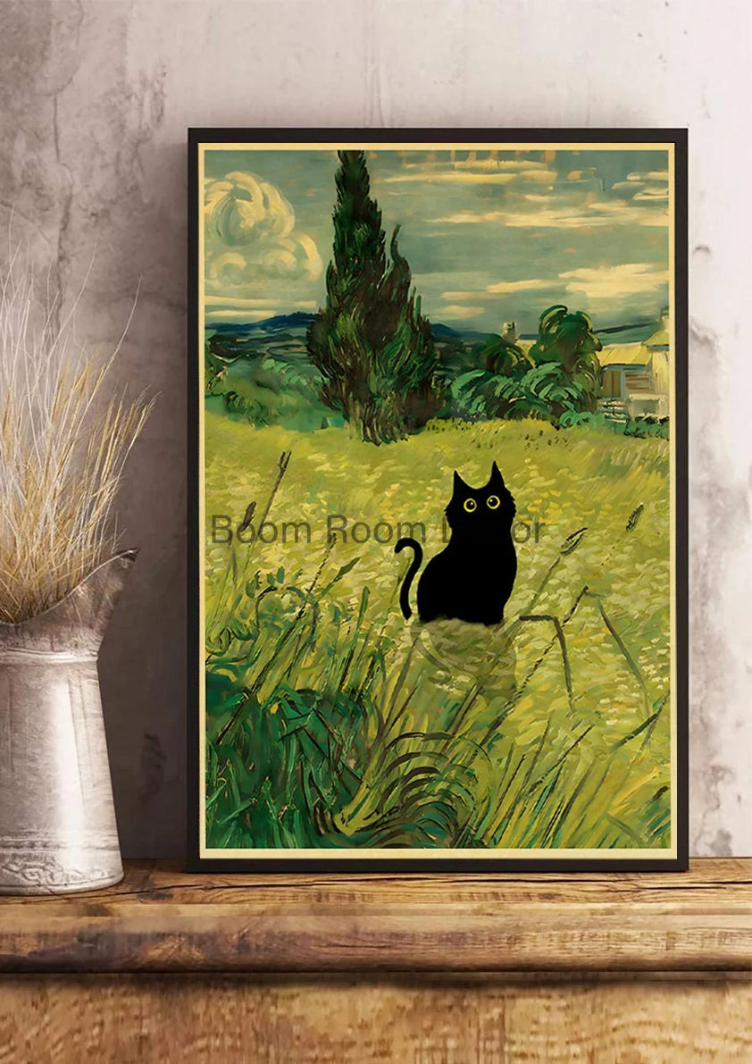 Digital Cats Cute Poster Kraft Paper Prints Modern DIY Funny Cartoon Room Painting Prints Art Picture Posters Living Room Decor | Color:Z123-12
