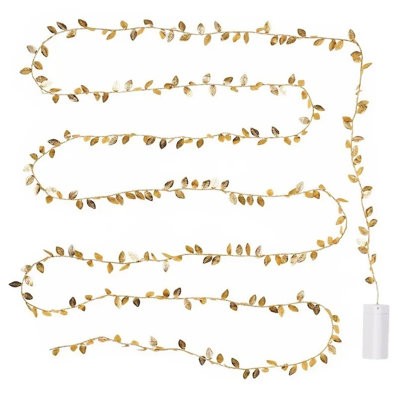 2M 20LED Golden Leaves String Fairy Lights For Wedding Birthday Party Decoration Home Garden Artificial Plant Garland Vine Light | 5