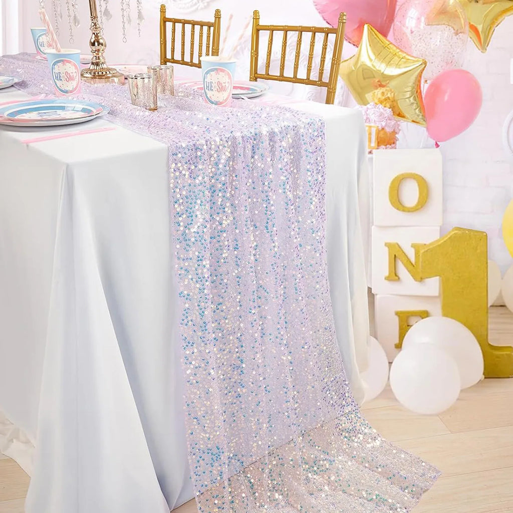 Sequin Iridescent Table Runner Boho Table Runners Glitter Sequin Tablecloth for Party Wedding Summer Mermaid Birthday Decoration | 4