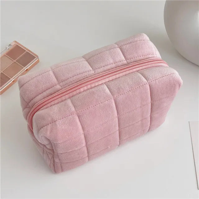 Solid Fur Cosmetic Storage Bag Large Women Zipper Makeup Organizer Handbag Stationery Pencil Case Travel Make Up Toiletry Punch | Color:Pink