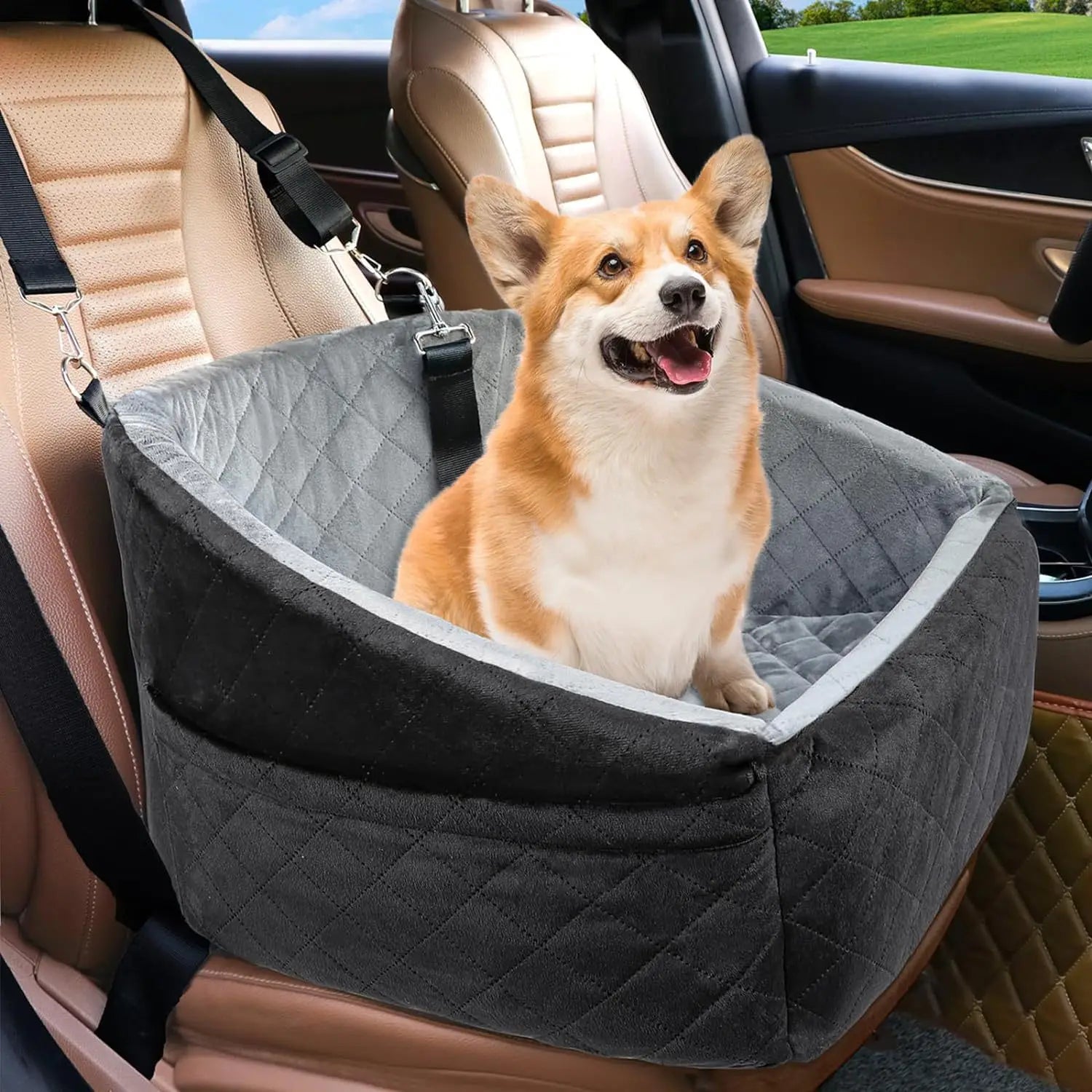 Popular Pet Car Mat Dog Cat Out Seat Mat Removable Washable Small Medium Dogs Kennel Pet Travel Nest Safety Seat for Going Out | Color:Black   Grey