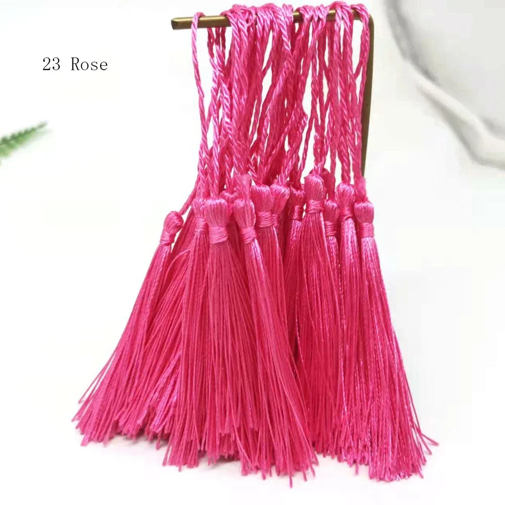 100pcs/lot 13cm Tassel Silk Fringe Silky Floss Bookmark Tassels Mini Tassels For DIY Craft Jewelry Making Souvenir Bookmarks | Color:23 Rose