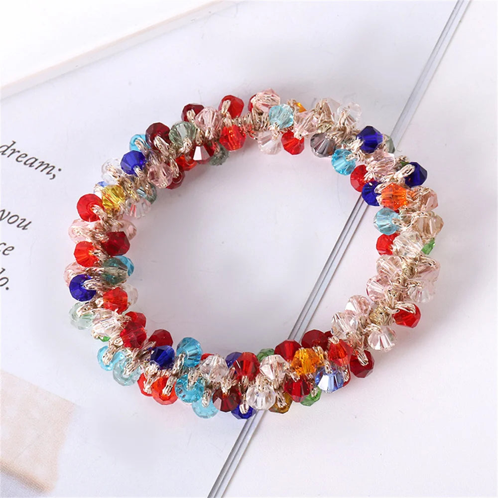 Crystal Hair Ties Boho Elastic Hair Scrunchies Pearl Hair Ropes Bead Ponytail Holders Hair Accessories For Women and Girls | Color:A2-a-SP028-F