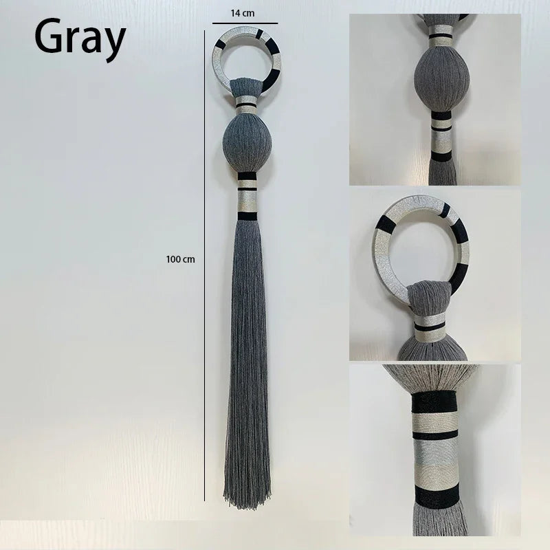 Boho Macrame Spherical Ball Hanging Decor Handwoven Unique Wall Sculpture Modern Organic Art for Living Room Bedroom Home Decor | Color:14x100cm-Gray