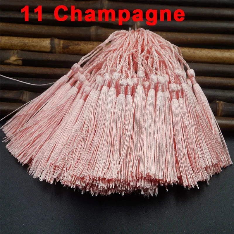 100pcs/lot 13cm Tassel Silk Fringe Silky Floss Bookmark Tassels Mini Tassels For DIY Craft Jewelry Making Souvenir Bookmarks | Color:11 Champagne