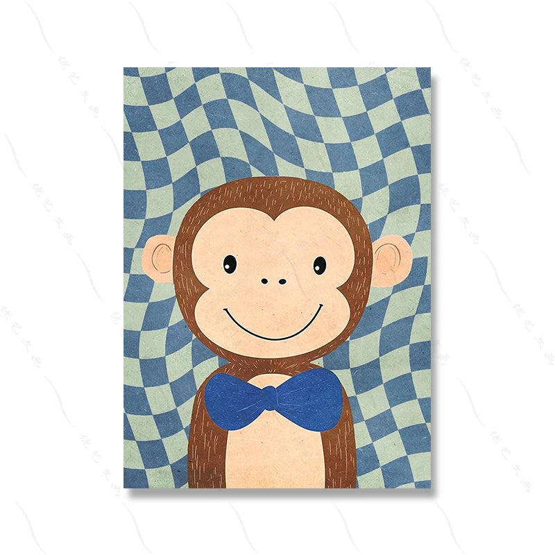 Safari Nursery Decor Poster Jungle Boho Cartoon Cute Wall Art Prints Baby Kids Animal Prints Children's Room Bedroom Decoration | Color:Picture 1