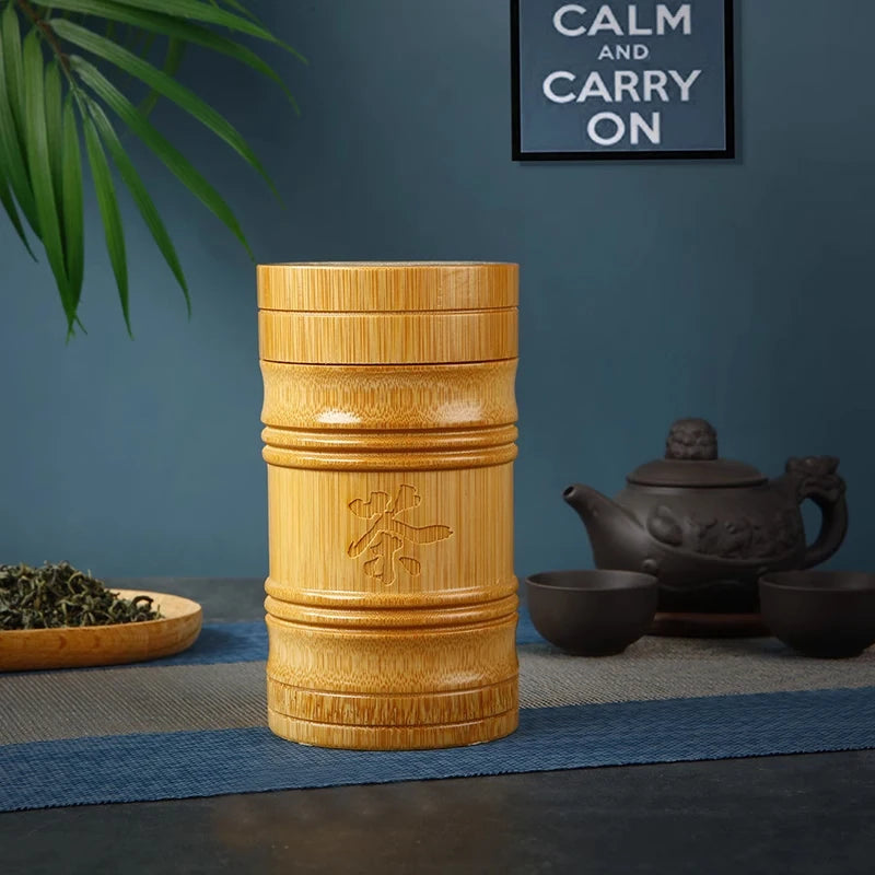 Handmade Bamboo Tea Storage Box Chinese Carved Tea Canister Lid Seal Kitchen Storage Jars  Spice Box Case Organizer | 3