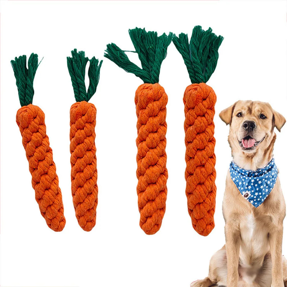 1Pcs Carrot Dog Bite Rope Pet Dog Toys Safe Durable Braided Bite Dog Chew Toys Resistant Puppy Molar Cleaning Teeth Cotton Rope | 1