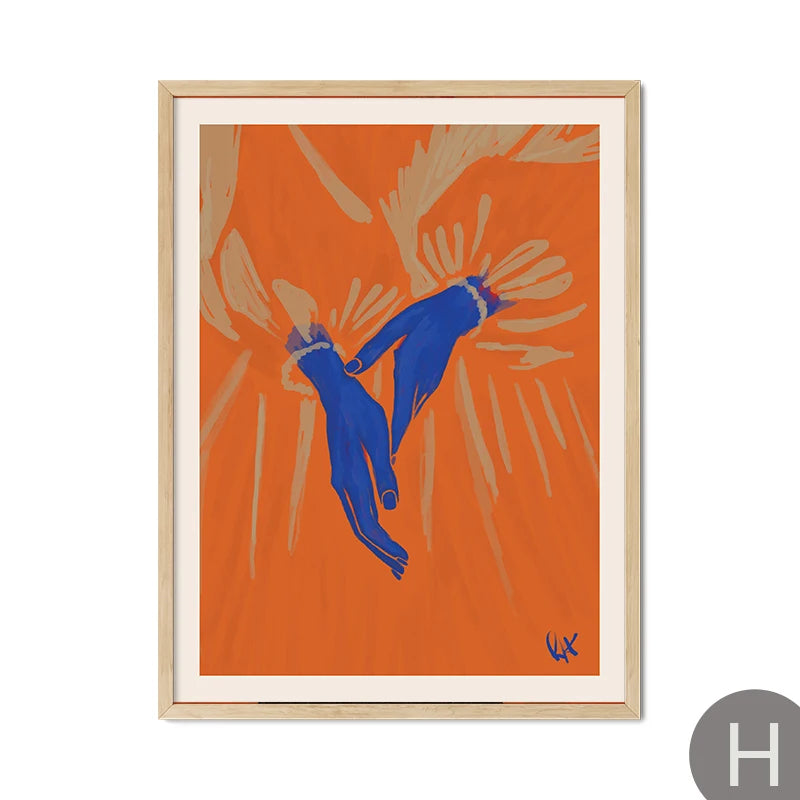 Abstract Thistles Marbled Garden Revival Stallion Terracotta Line Decor Painting Canvas Wall Art Print Poster Picture LivingRoom | Color:H