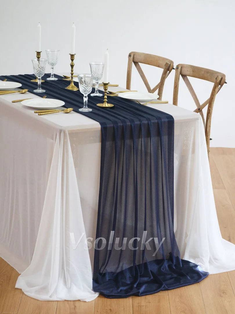 Table Runner Luxury Sheer for Wedding Rustic Boho Party Bridal Shower Birthday Christmas Decorations | Color:Midnight Blue