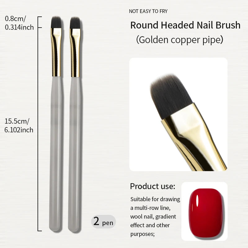 RSNAIL Nail Art Liner Brushes French Stripe Nail Line Painting Pen 18mm Slender Long Line Drawing Brush UV Gel DIY Manicure Tool | Color:Round Headed Pen 2pc
