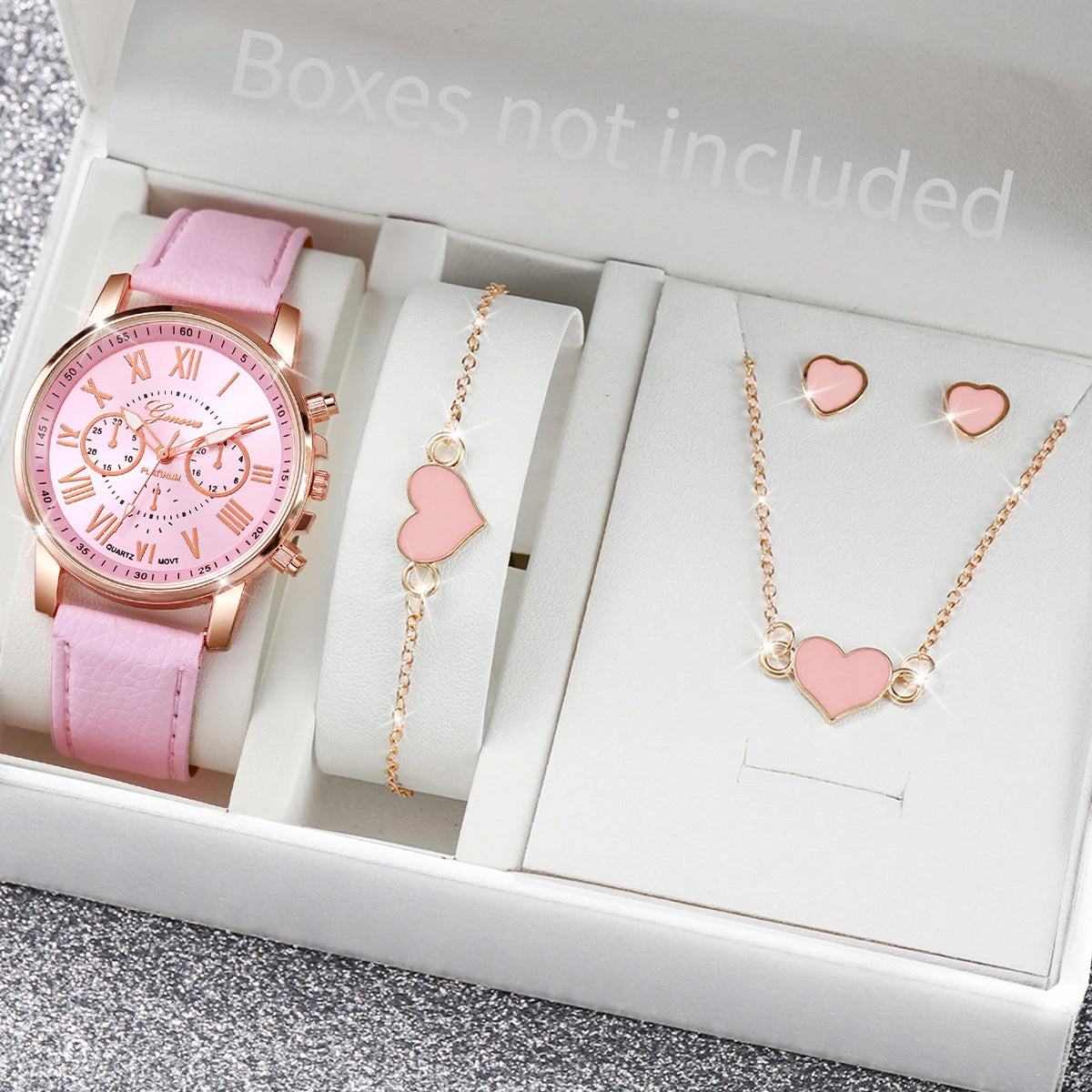 5/6PCS Fashion Women's Quartz Watch Leather Band Analog Wrist Watches Heart Rhinestone Jewelry Set(Without Box) | Color:F Without Box