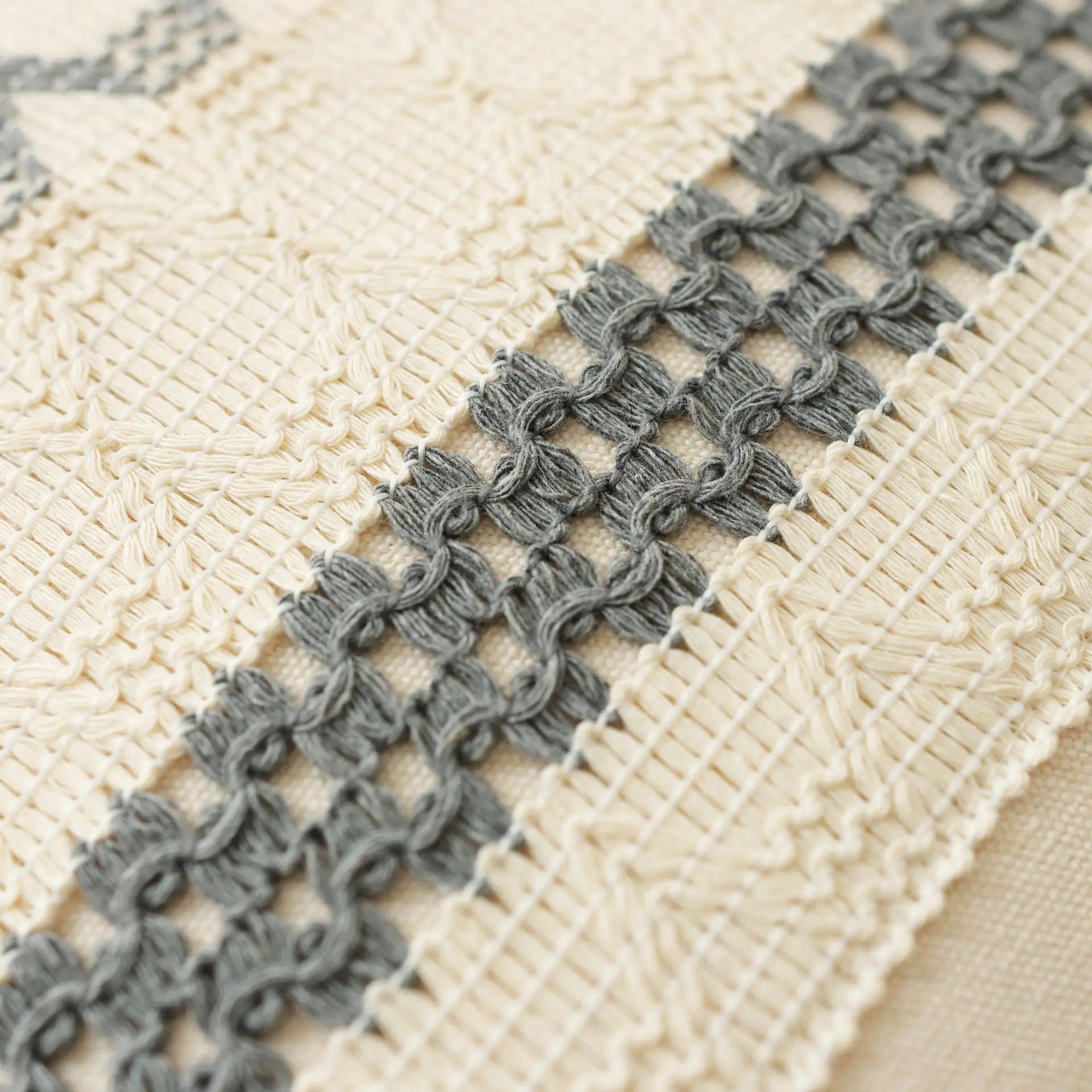 2 Piece Boho Cotton and Linen Tassel Cushion Cover Geometric Woven Crochet Pillowcases Fringed Handmade Home Decor 55x55/60x60cm | 4