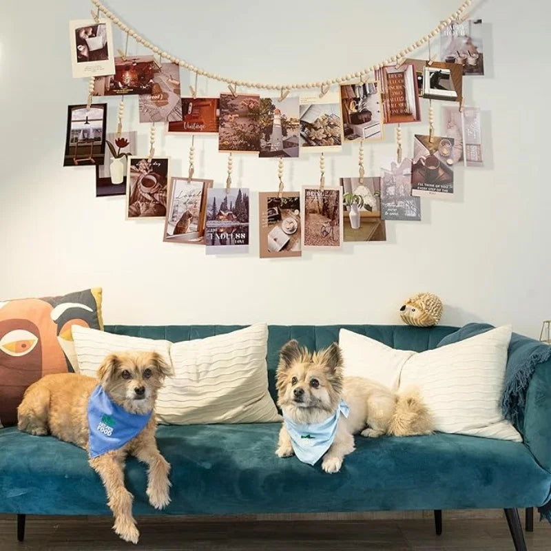 Hanging Photo Display Wooden Bead Garland Boho Wall Hanging for Bedroom Living Room Dorm Party Decor Teen Girl Gifts | 1