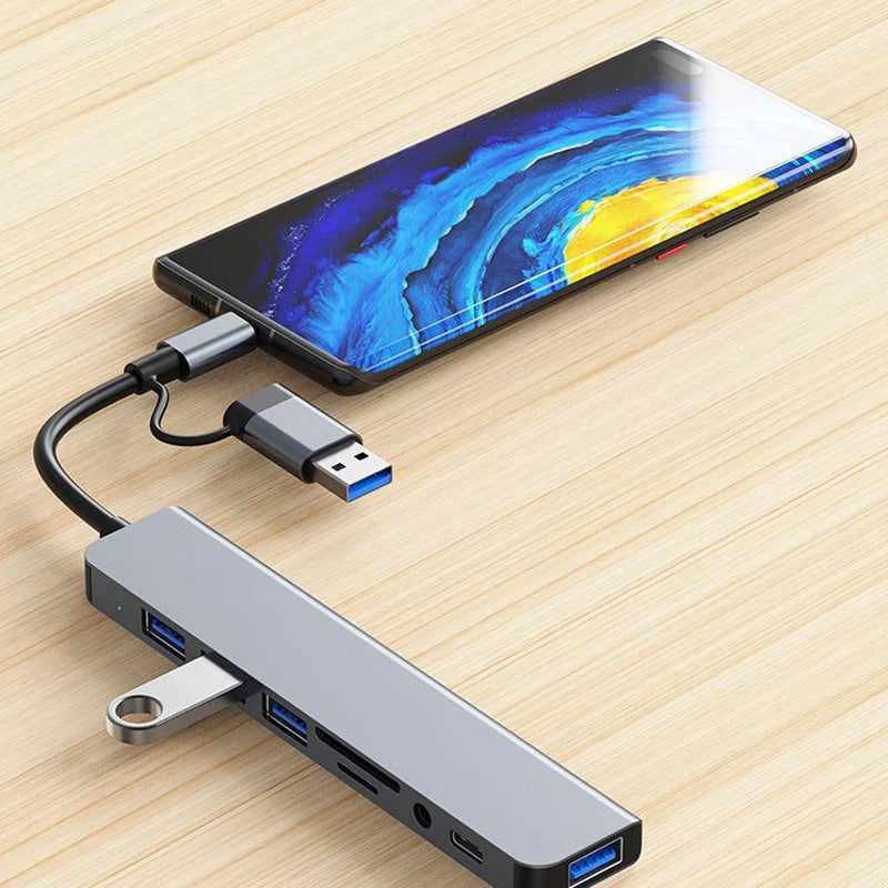 8 in 2 USB +Type C HUB Docking Station with 3.5mm Audio Jack Adapter Micro SD Card Reader Laptop Tablet Phone Disk Converter | 2