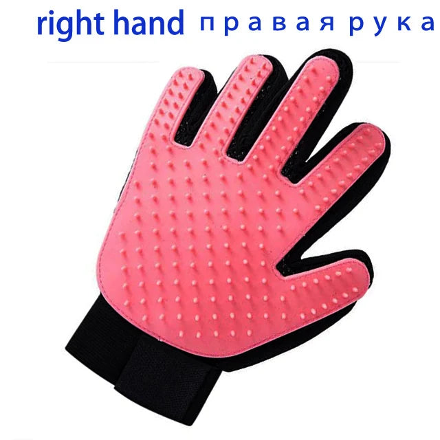 DualPet Pet Grooming Glove for Dog Cats Glove Pet Hair Deshedding Brush Comb Glove Pet Dog Cleaning Massage Glove Accessories | Color:Right Pink