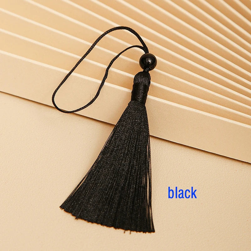 10pcs Tassels For Crafts Silky Tassel Handmade Soft Mini Tassels With Jade Beads for DIY Jewelry Making Bookmarks Crafts Decor | Color:black