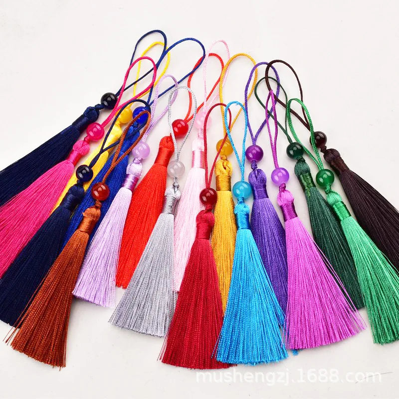 10pcs Tassels For Crafts Silky Tassel Handmade Soft Mini Tassels With Jade Beads for DIY Jewelry Making Bookmarks Crafts Decor | 0